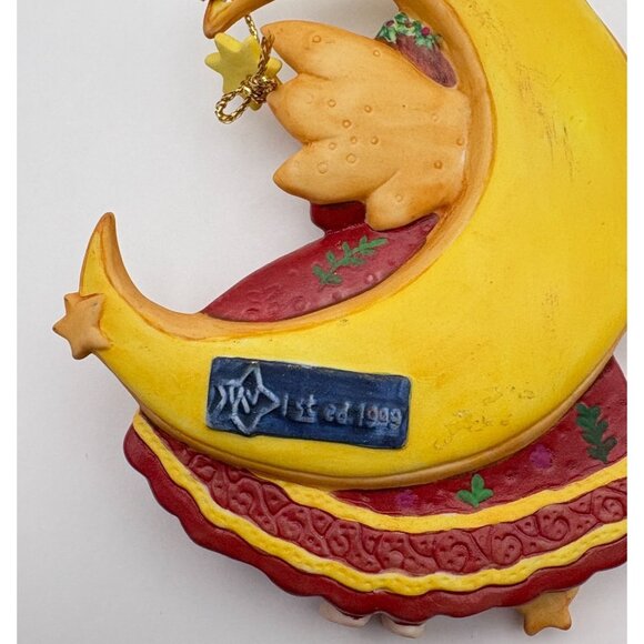 Vintage Moonstruck Christmas Ornament Old Glory Moon Angel 1999 Folk Art - Picture 6 of 7